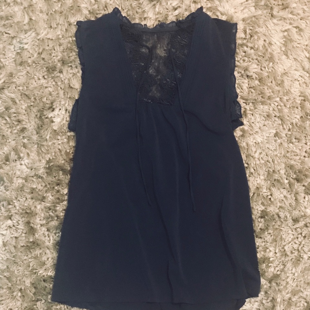 Blue lace and frill blouse